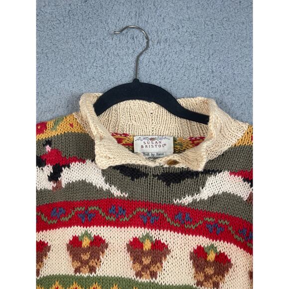Vintage Susan Bristol Hand Knit Womens Sweater Size 36 Fall Squirrel Dog Leaves - Picture 8 of 11